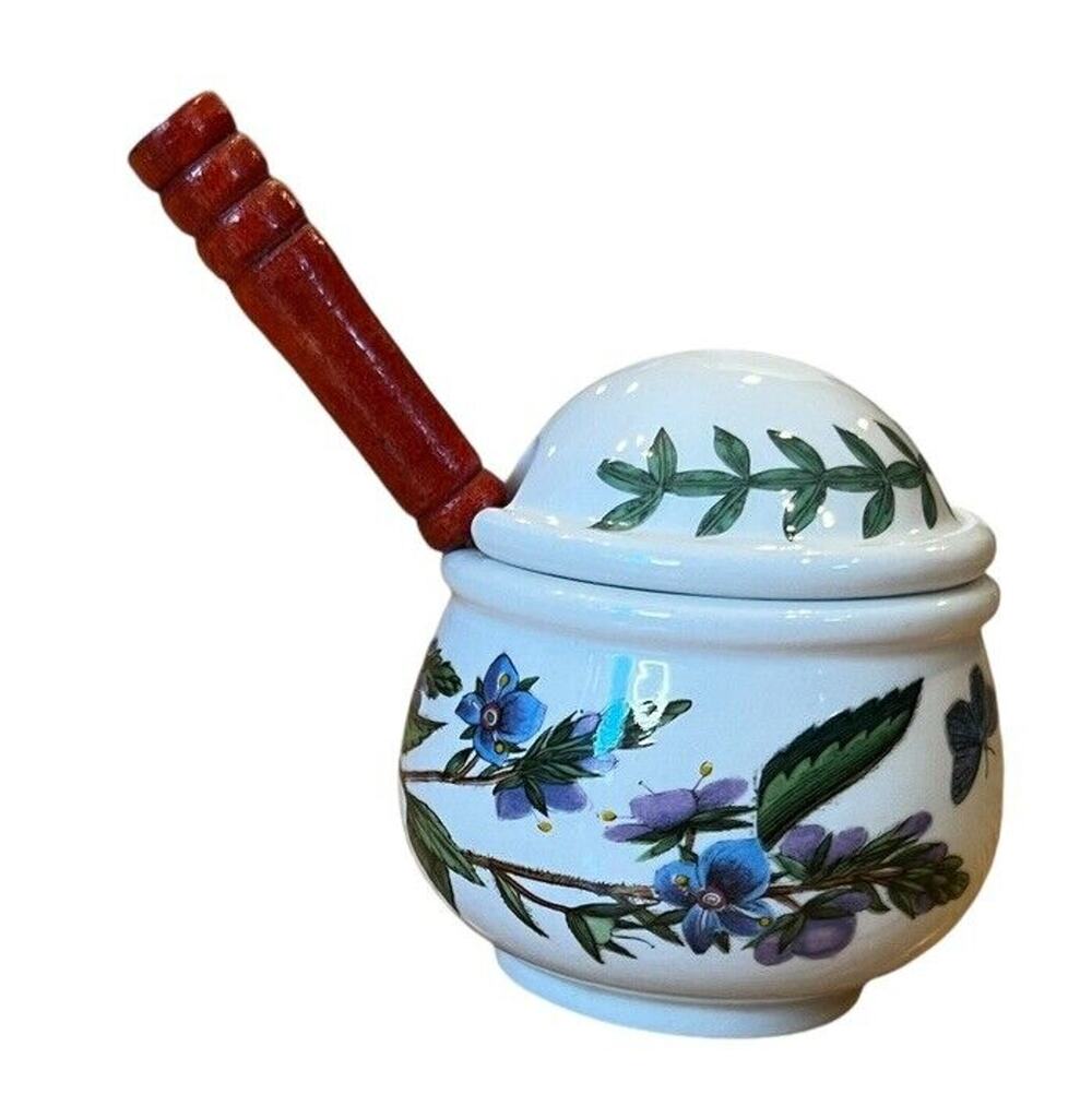 Portmeirion Botanic Garden Speedwell Condiment Pot & Lid Spoon Mustard Jam